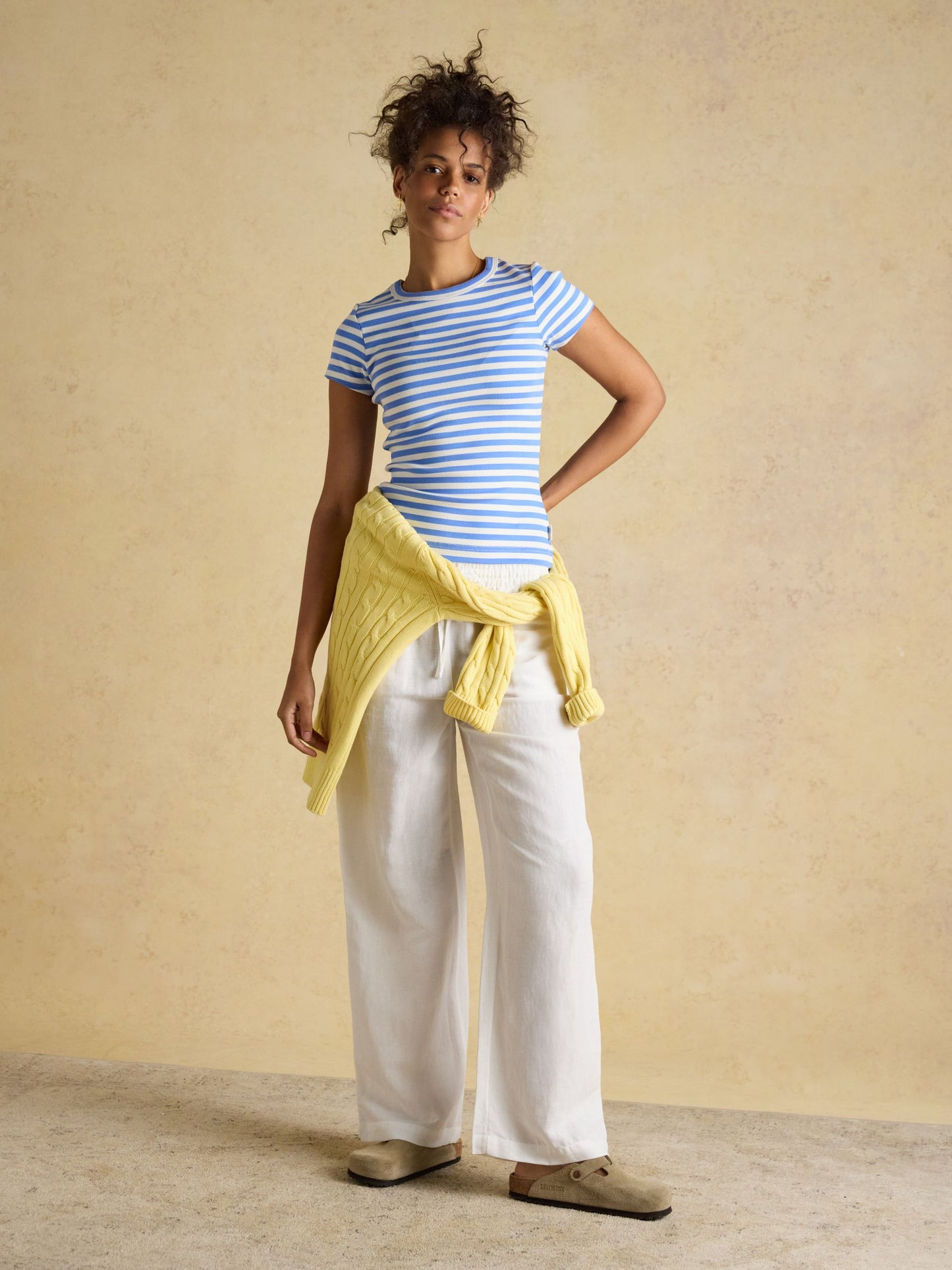 White Relaxed Wide Leg Trousers with Linen