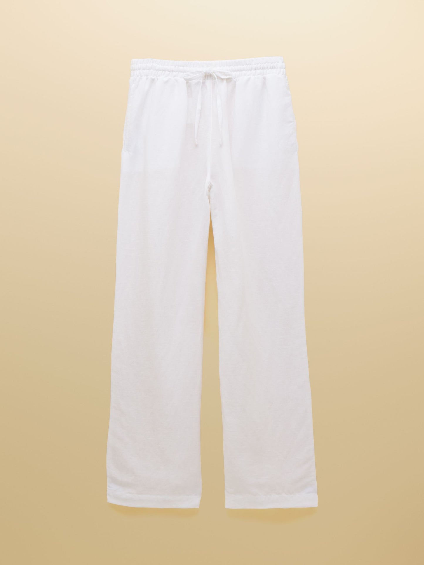 White Relaxed Wide Leg Trousers with Linen