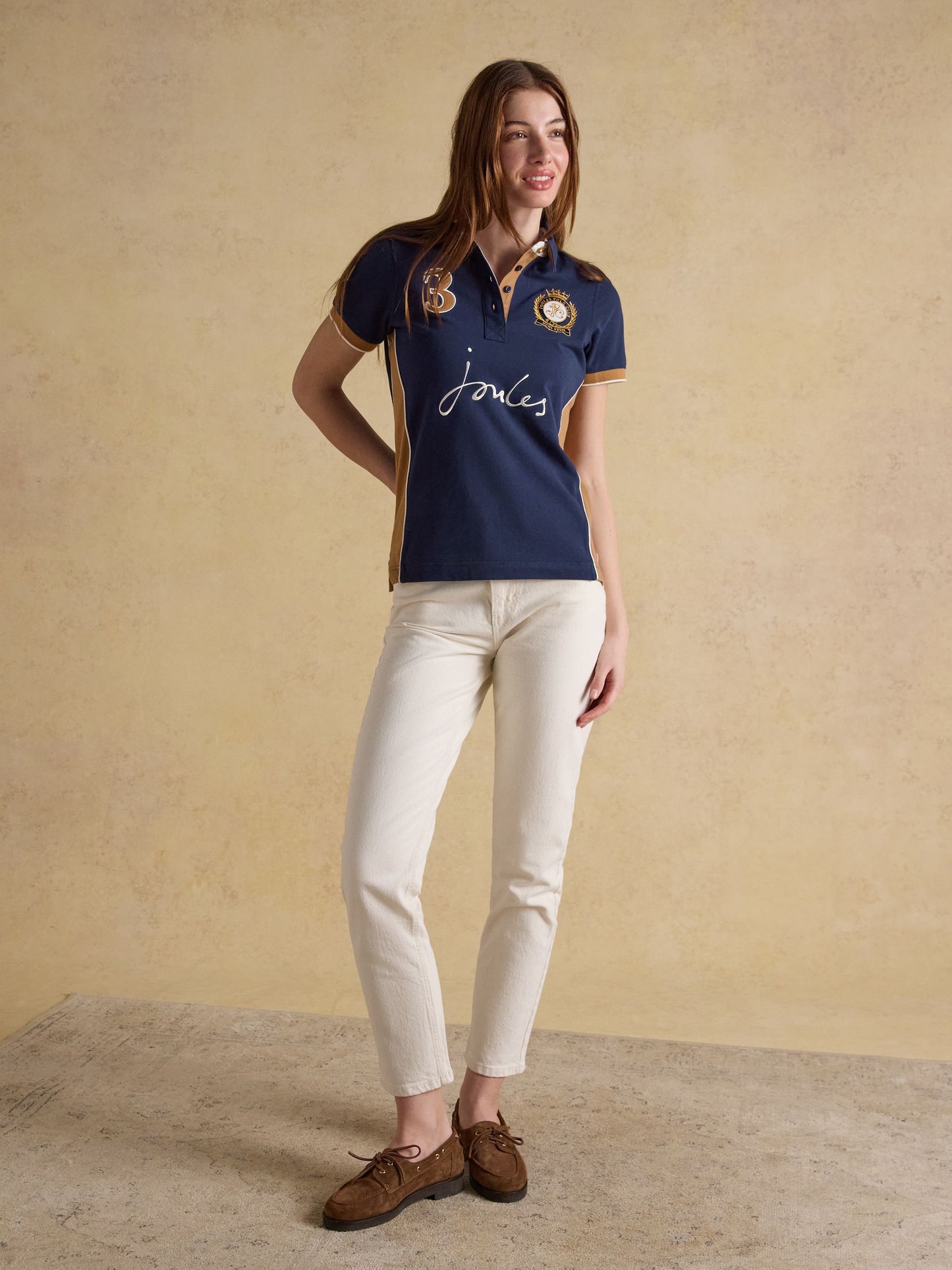 Beaufort Navy & Brown Embroidered Short Sleeve Polo Shirt