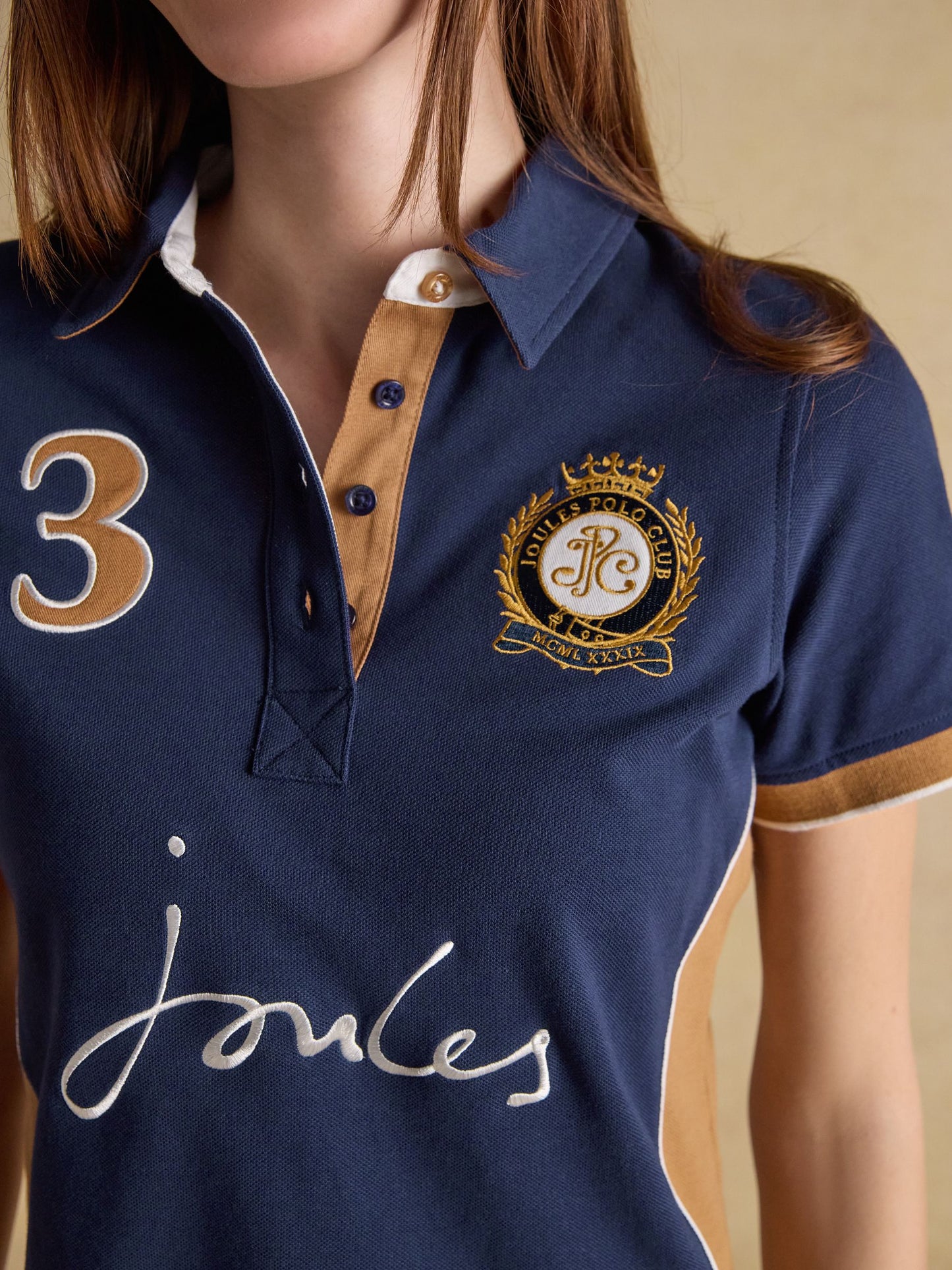 Beaufort Navy & Brown Embroidered Short Sleeve Polo Shirt