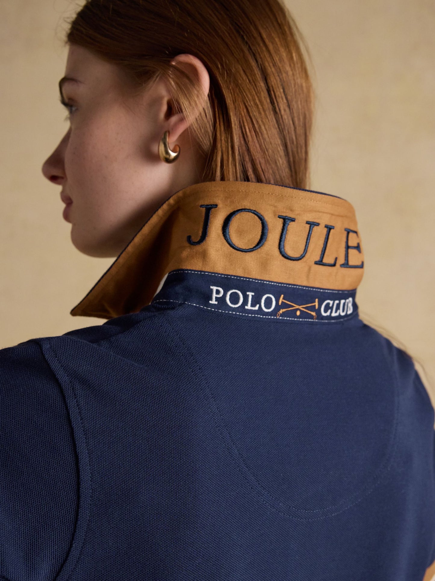 Beaufort Navy & Brown Embroidered Short Sleeve Polo Shirt