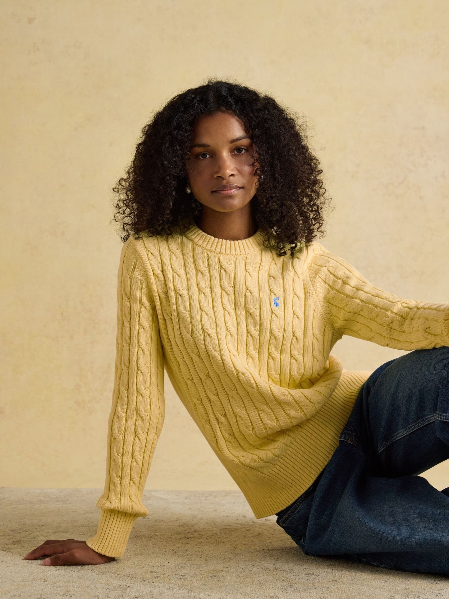 Classic Yellow Cotton Cable Knit Jumper
