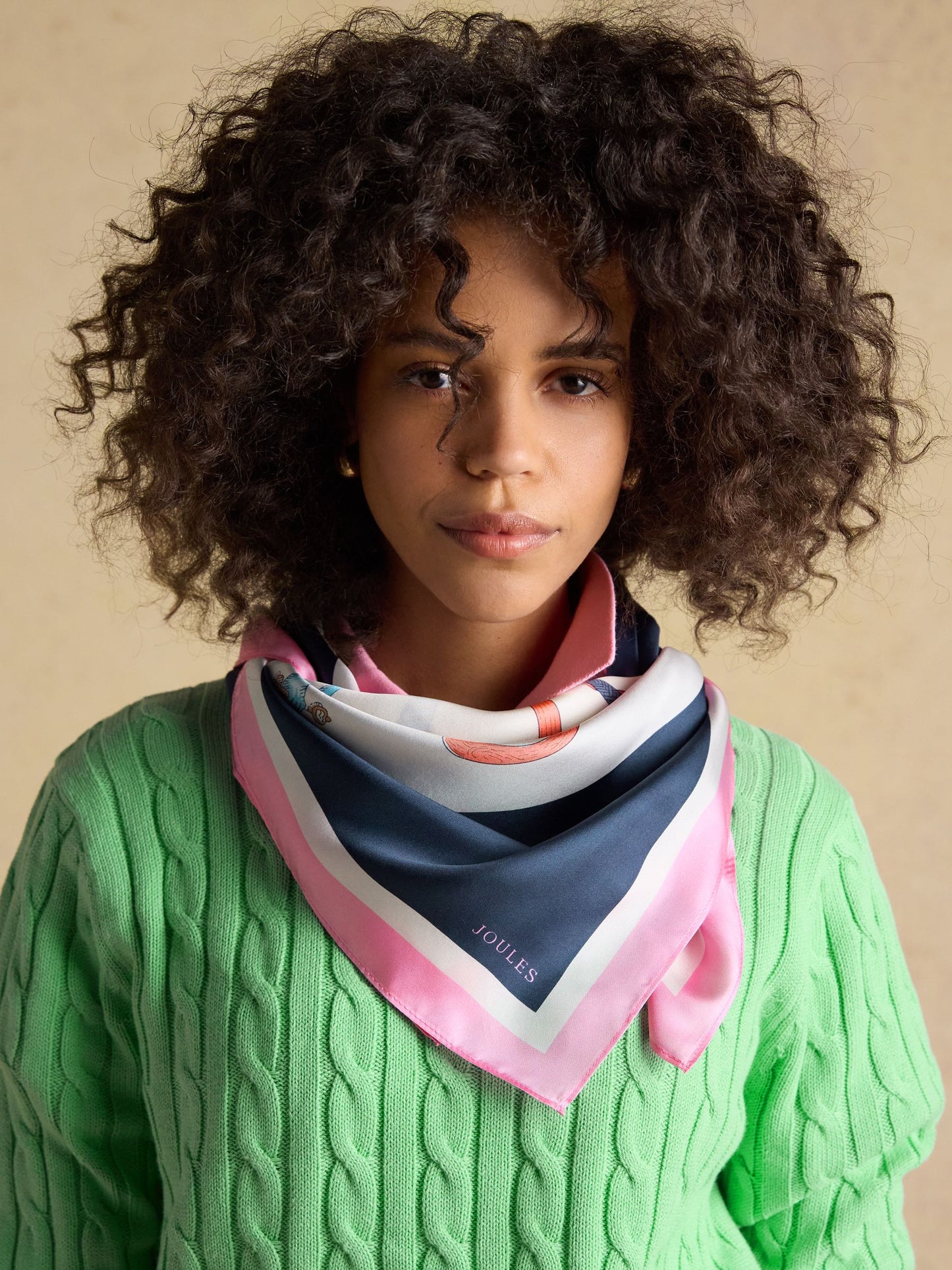 Bloomfield Cream & Navy Printed Square 100% Silk Scarf