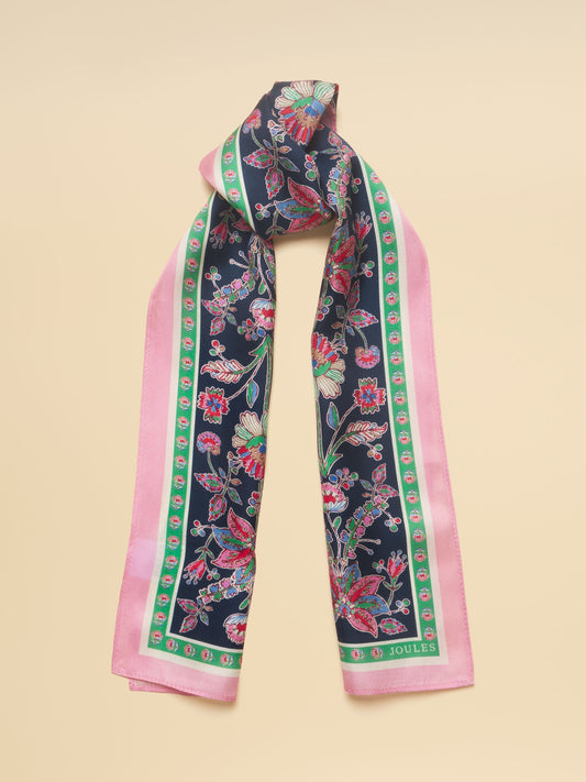 Highgrove Navy & Pink Floral 100% Silk Printed Scarf