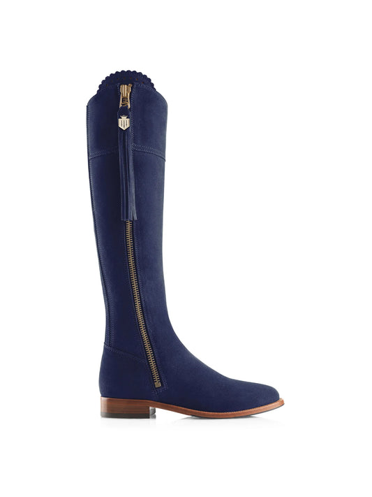 The Regina
Women's Tall Boot - Ink Suede, Narrow Calf