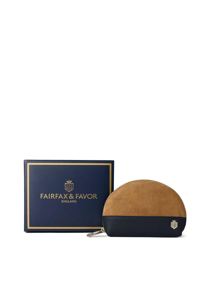 The Chiltern Women's Coin Purse - Tan & Navy Suede
