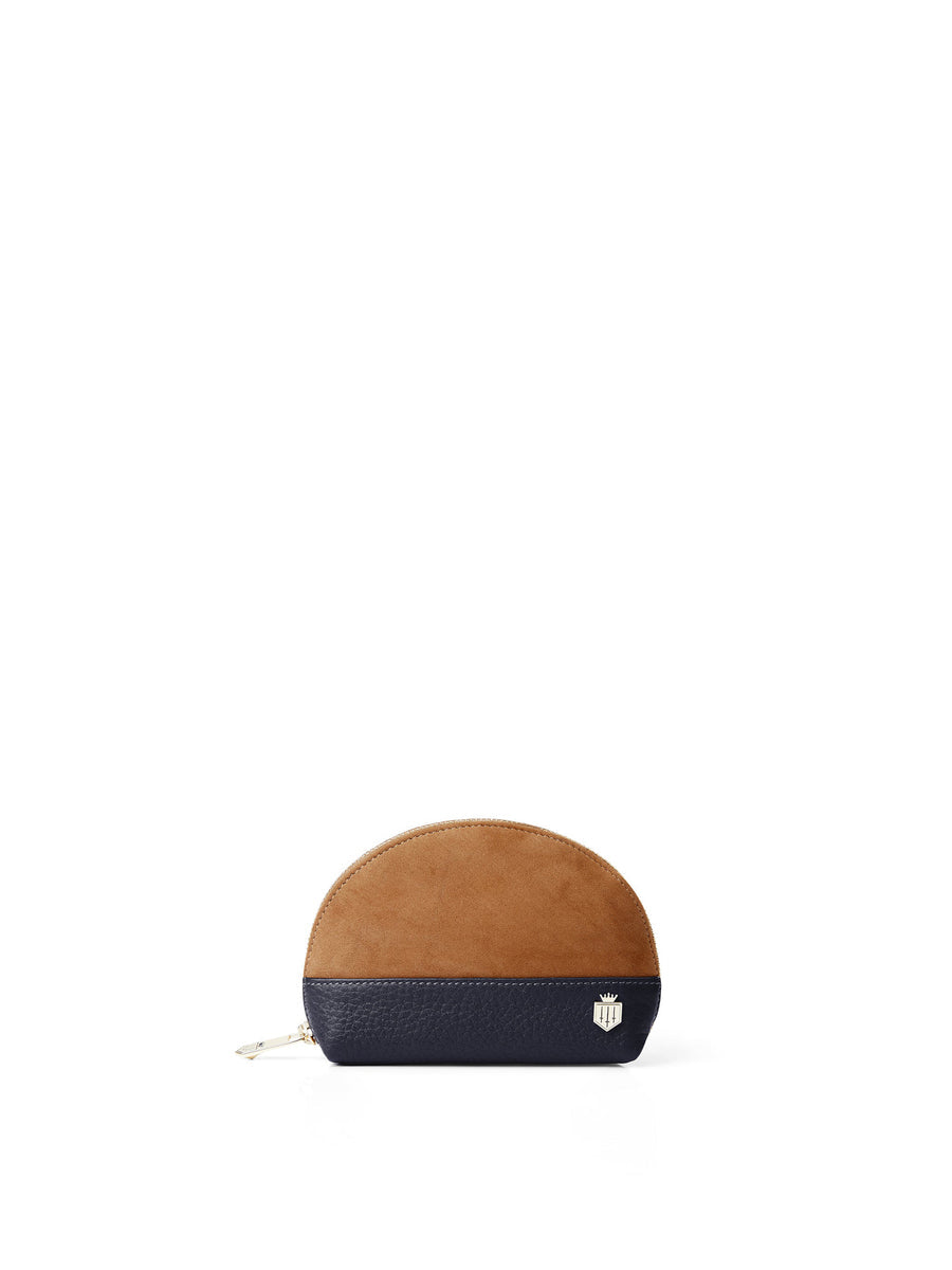 The Chiltern Women's Coin Purse - Tan & Navy Suede
