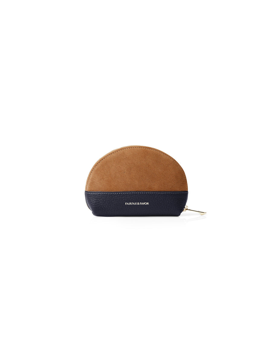 The Chiltern Women's Coin Purse - Tan & Navy Suede