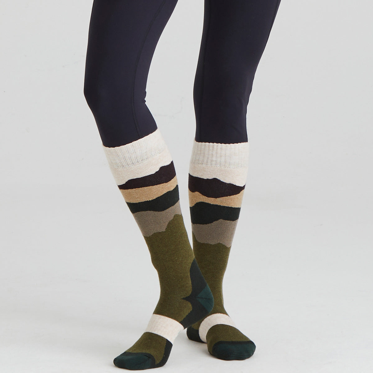 Merino Wool Socks Mid Length Olive Stripes