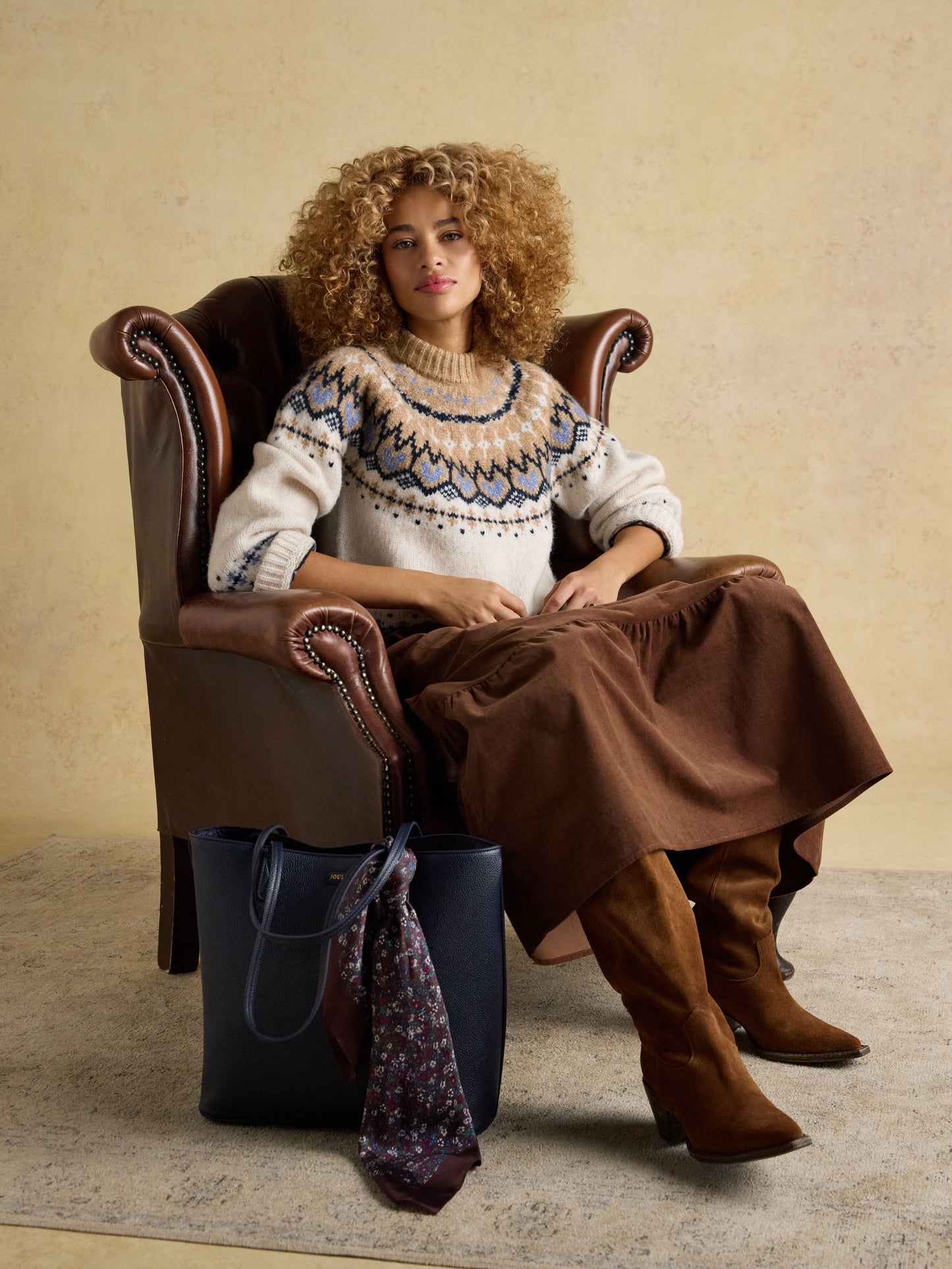 Charlie Cream & Brown Fair Isle Knitted Jumper