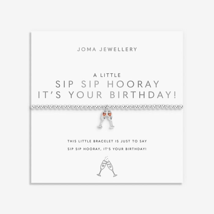 A Little 'Sip Sip Hooray It's Your Birthday!' Bracelet in Silver Plating