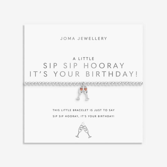 A Little 'Sip Sip Hooray It's Your Birthday!' Bracelet in Silver Plating