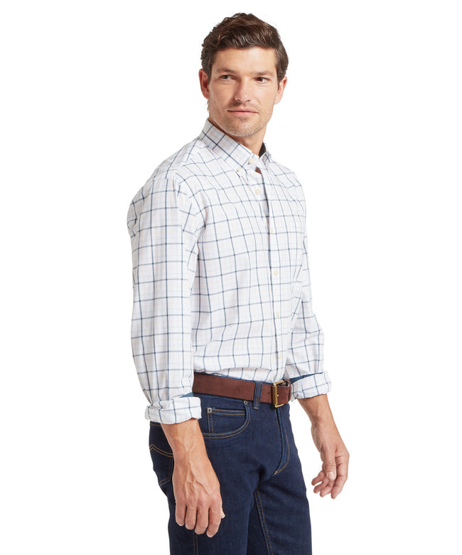 Holkham Classic Shirt Deep Ocean Blue/Coral Peach