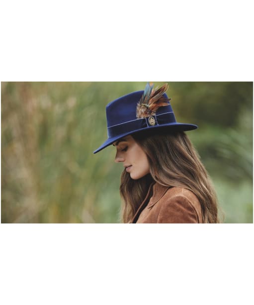 The Chelsworth Fedora in Navy (Bronze Luxe Feather)