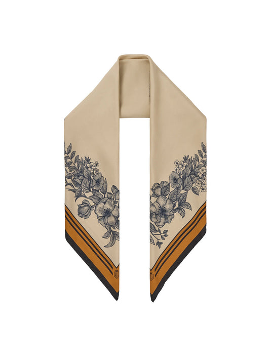 Mannington Off White, Navy, Orange Silk Scarf