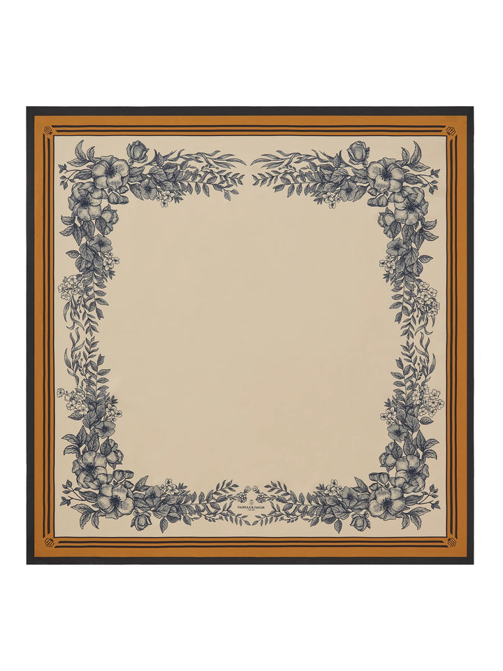 Mannington Off White, Navy, Orange Silk Scarf