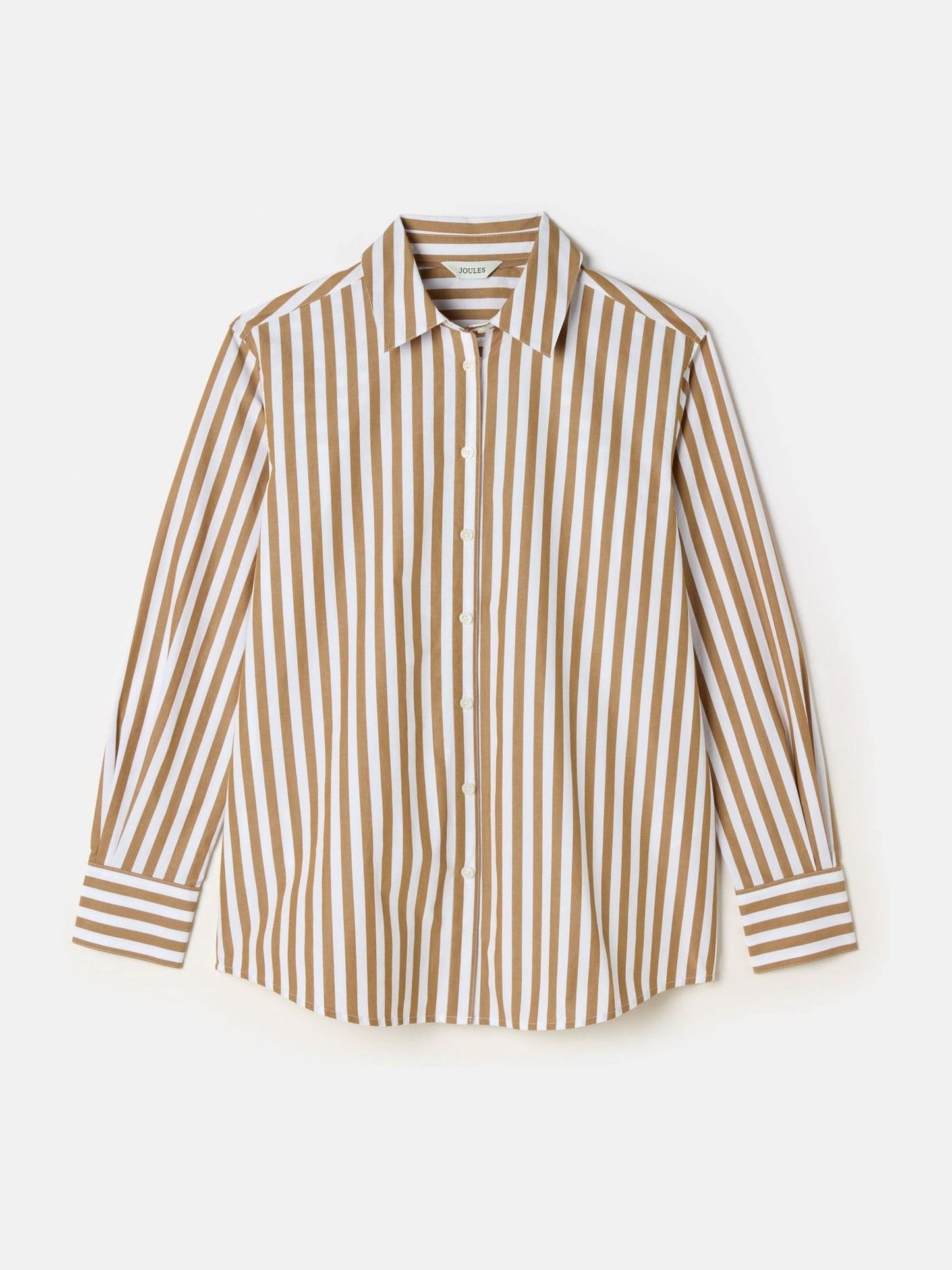Amilla Tan & White Stripe Longline Relaxed Fit Shirt