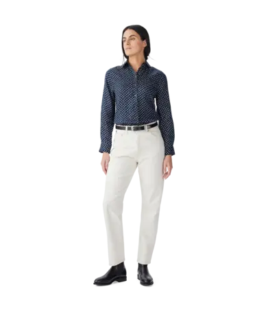 Olney Print Linen Shirt Navy