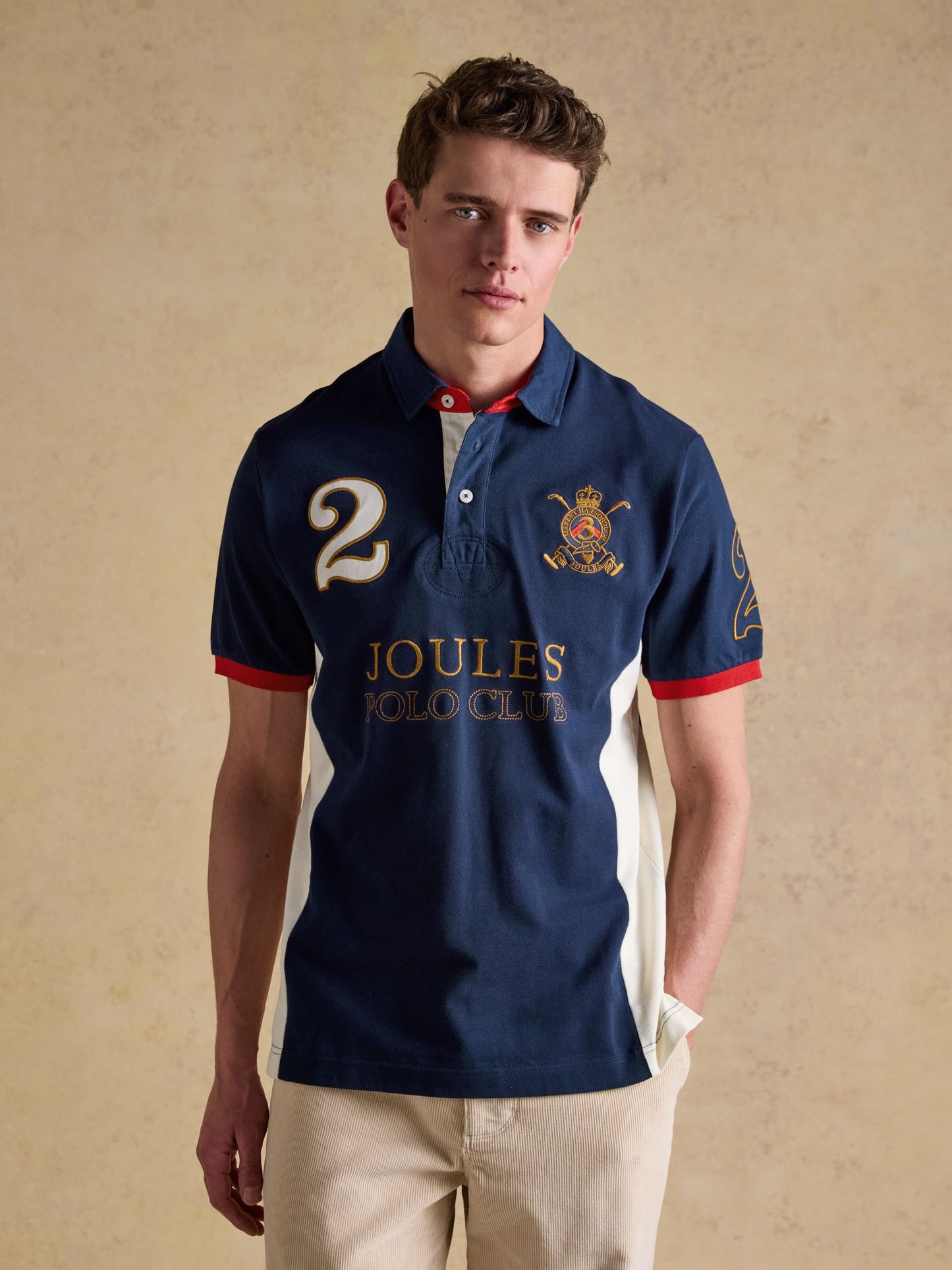 Red/Navy/White Embellished Cotton Pique Polo Shirt
