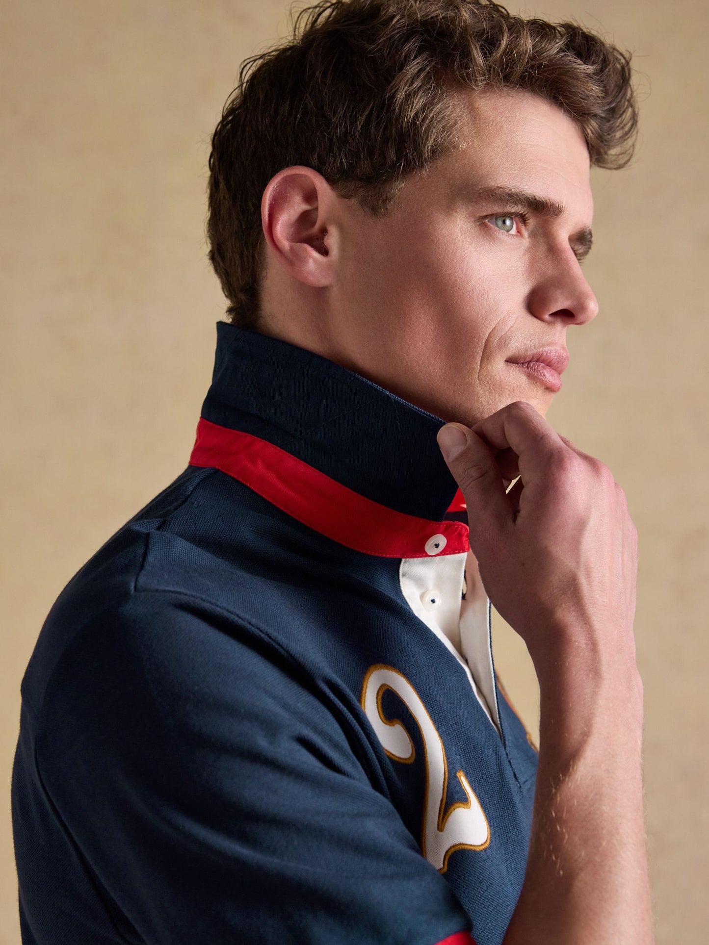 Red/Navy/White Embellished Cotton Pique Polo Shirt
