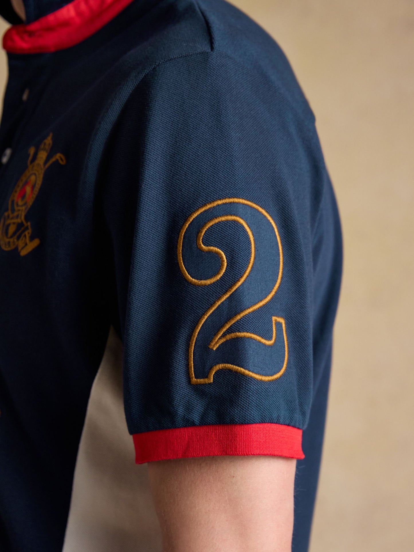 Red/Navy/White Embellished Cotton Pique Polo Shirt