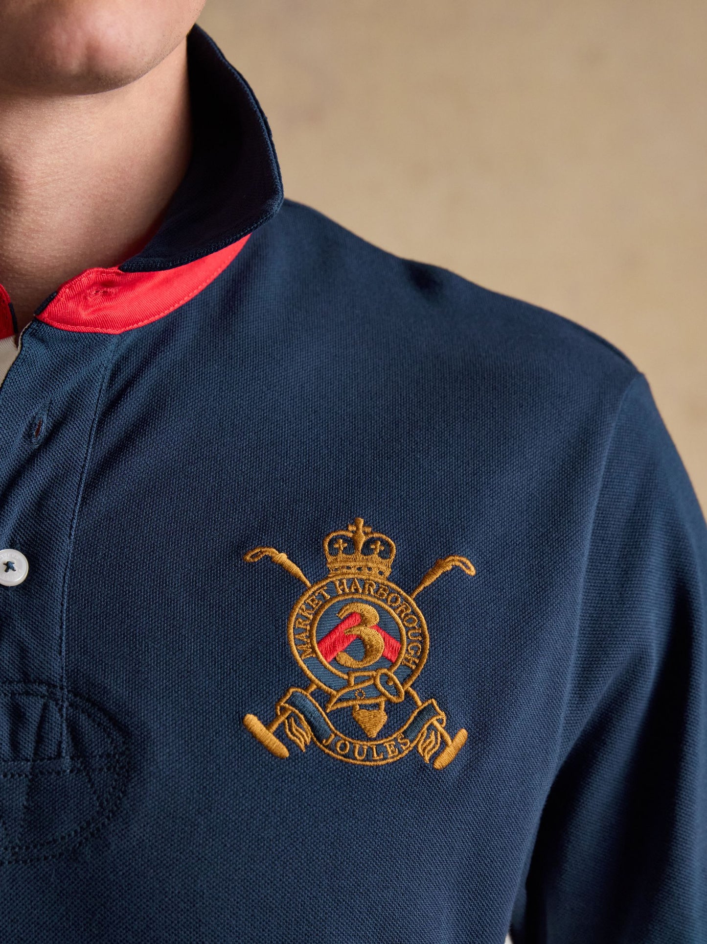 Red/Navy/White Embellished Cotton Pique Polo Shirt