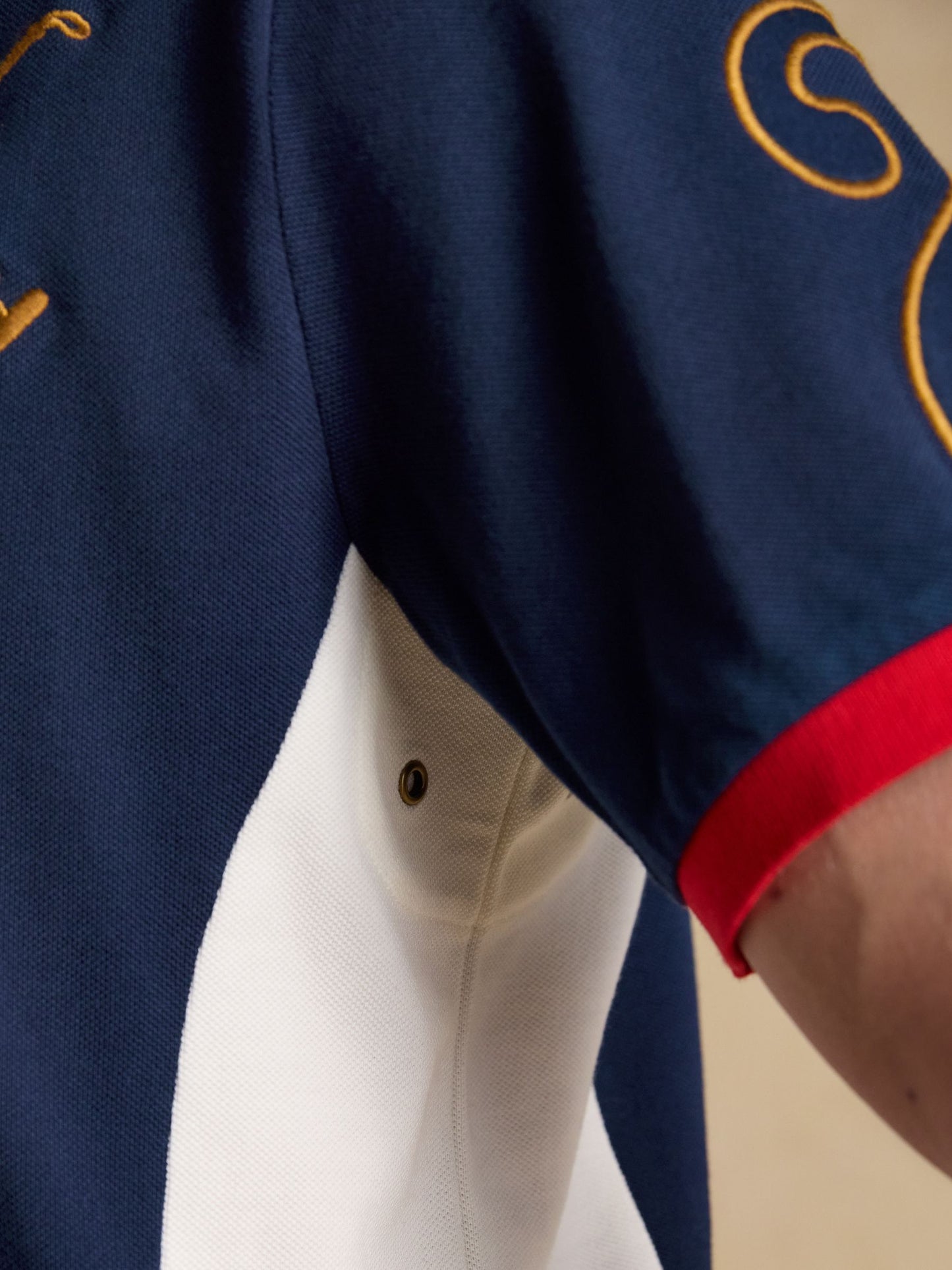 Red/Navy/White Embellished Cotton Pique Polo Shirt
