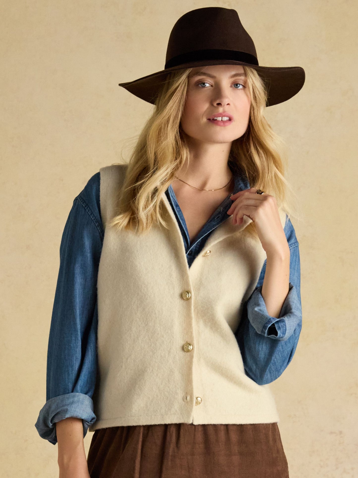 Holly Cream Button Through Knitted Vest