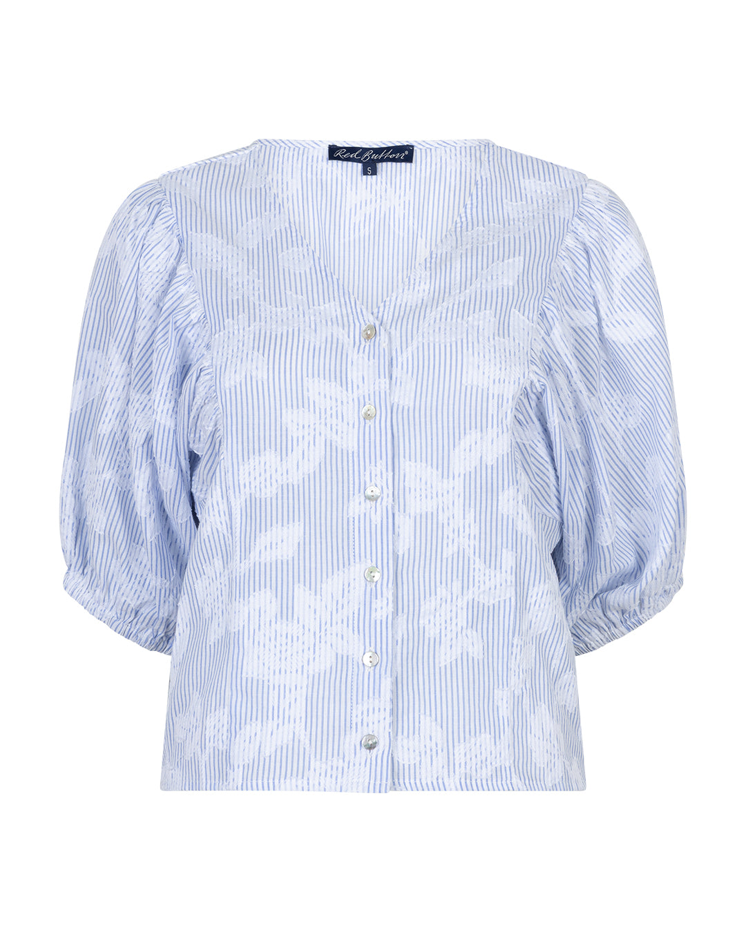 Blouse Ballonsleeve Stripe & Flower Blue