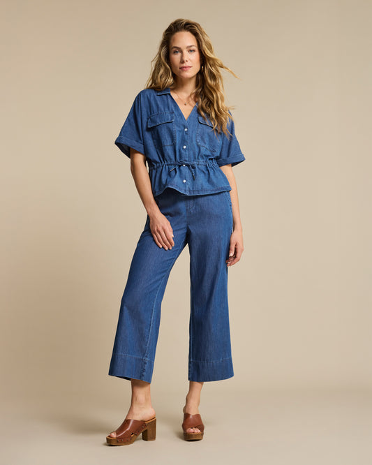 Drew Drawstring Denim Top Rinse