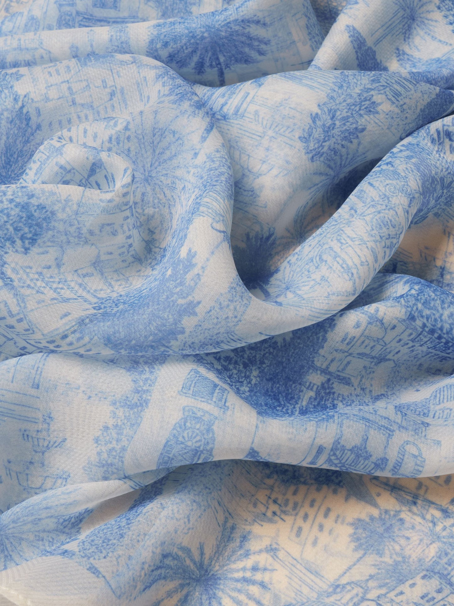 Abberton Blue Ecru Toile De Jouy Printed Scarf