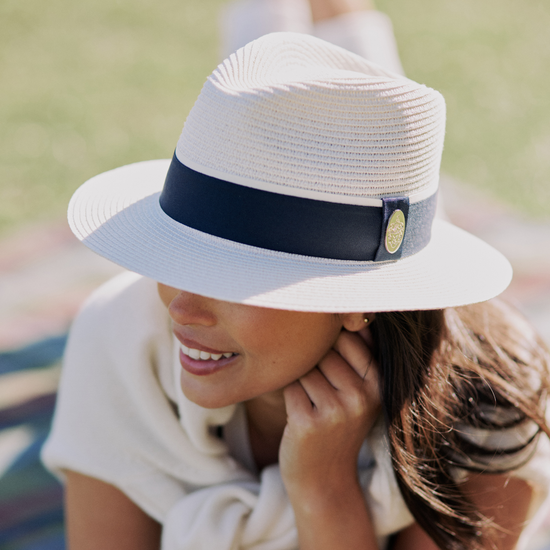 The Orford Fedora Cream with Navy Ribbon