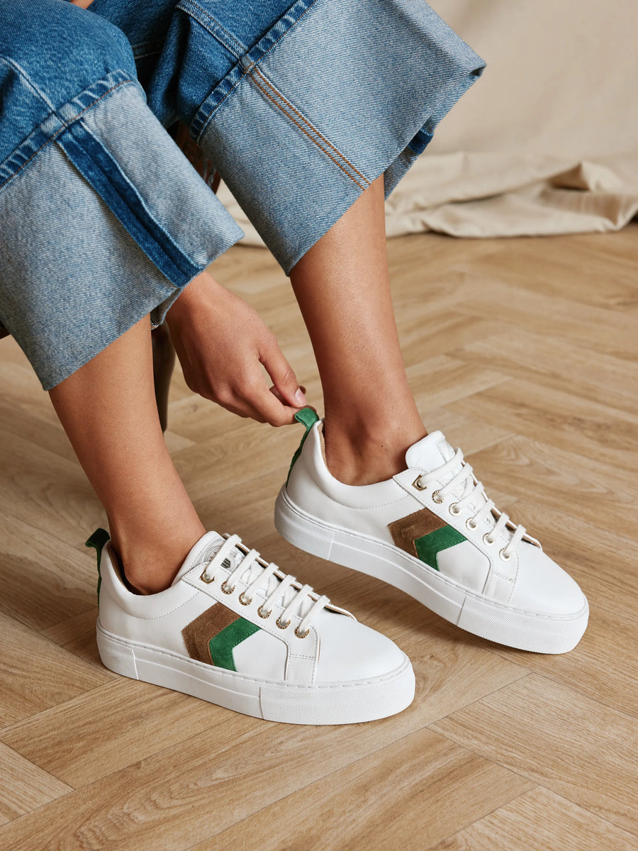 Stockists Exclusive Platform Trainers Clover Green & Tan