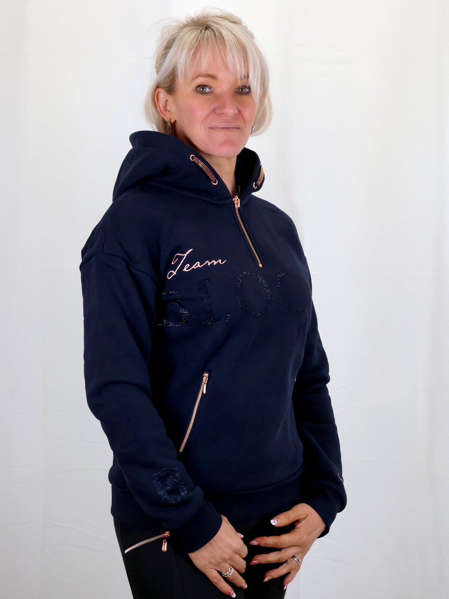 Luna Rhinestone Logo Hoodie Navy