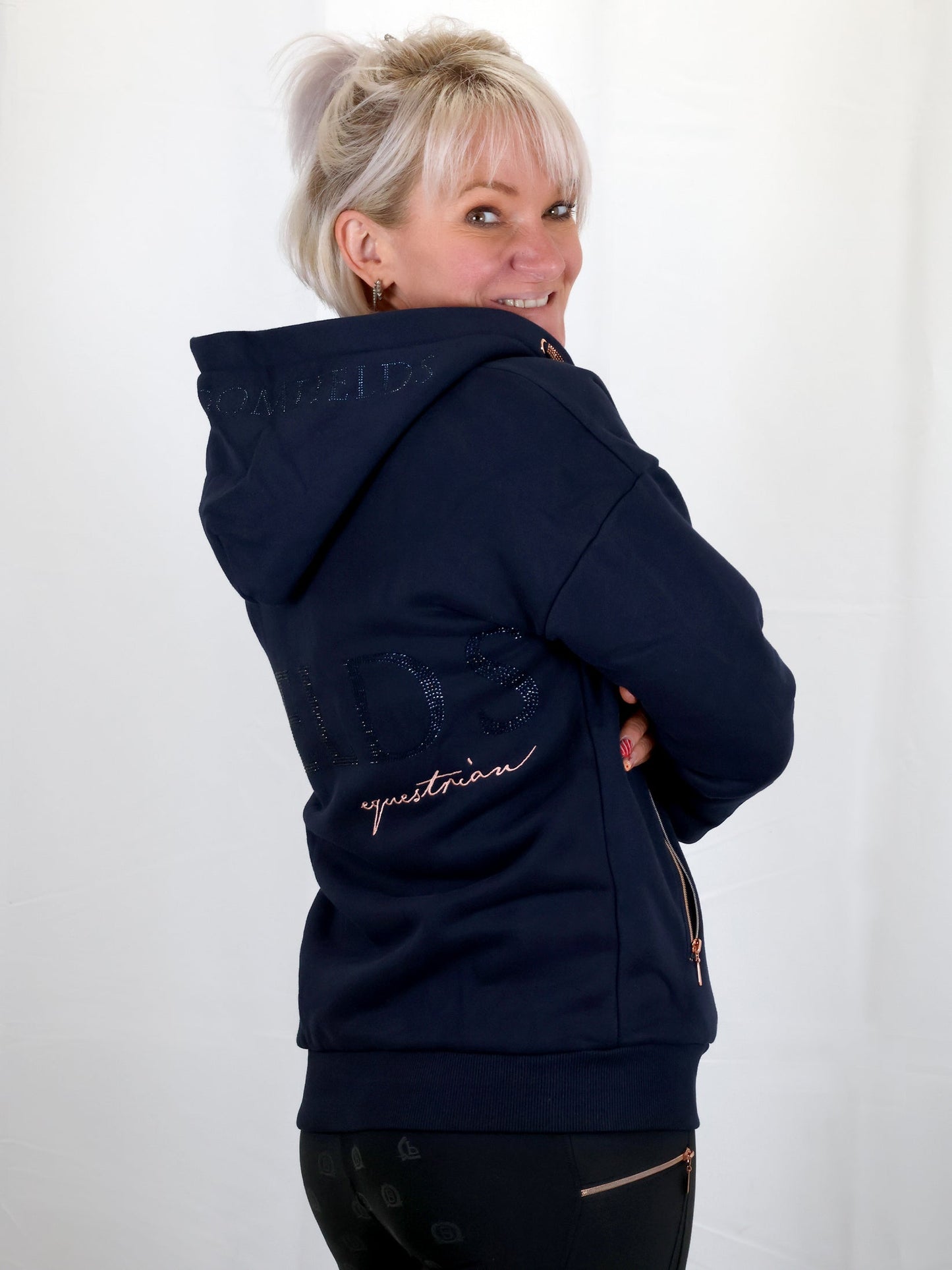 Luna Rhinestone Logo Hoodie Navy