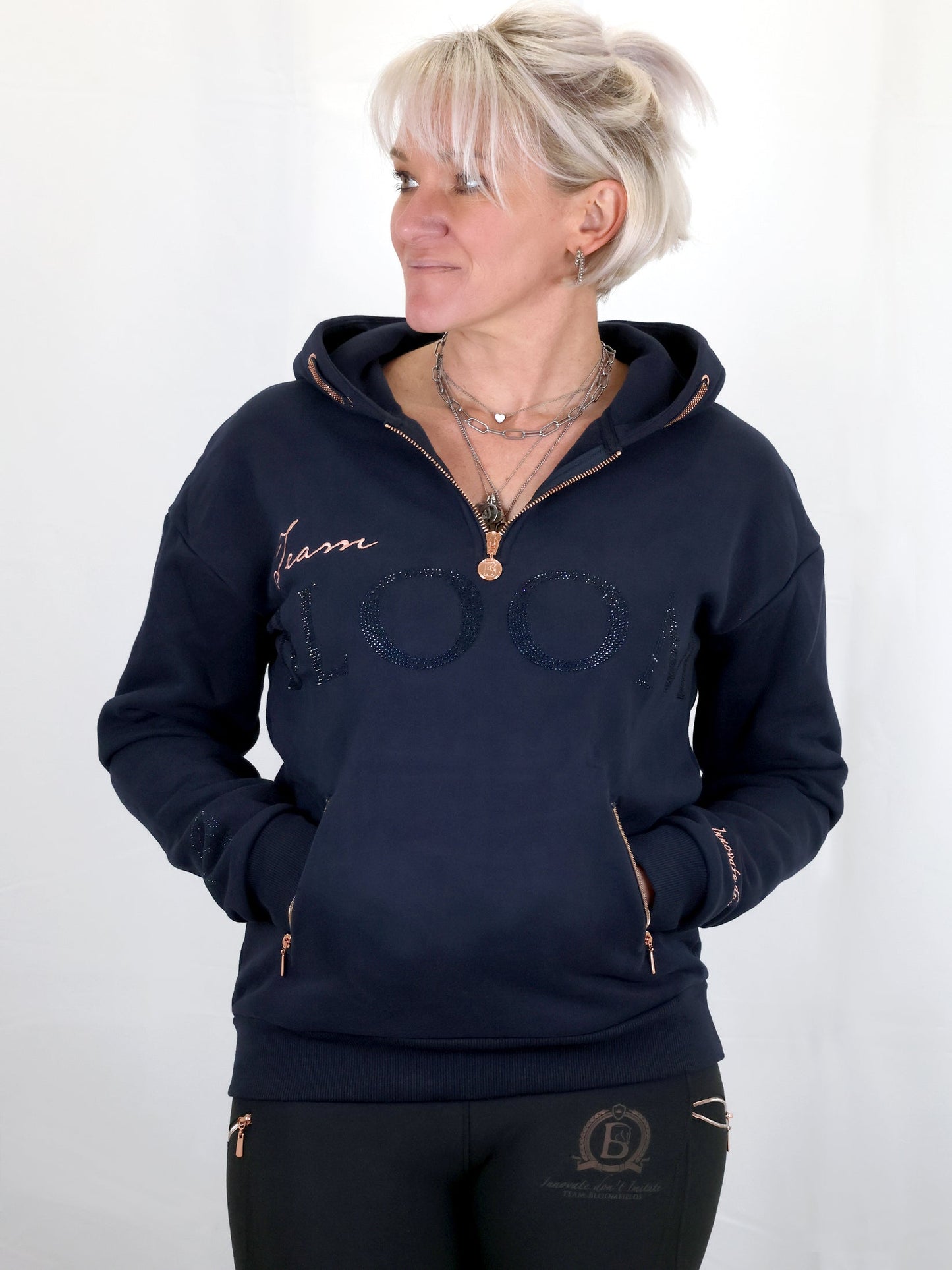 Luna Rhinestone Logo Hoodie Navy