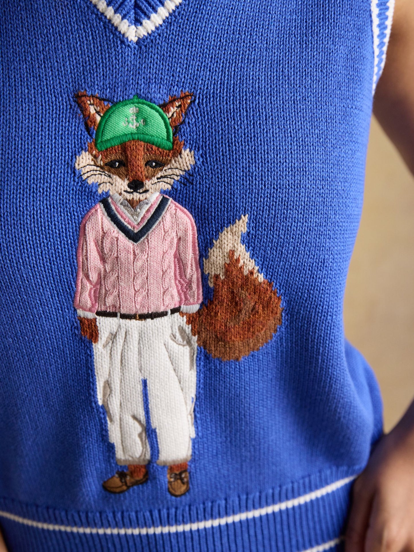 Jonty Fox Blue Intarsia Knitted Cotton Vest