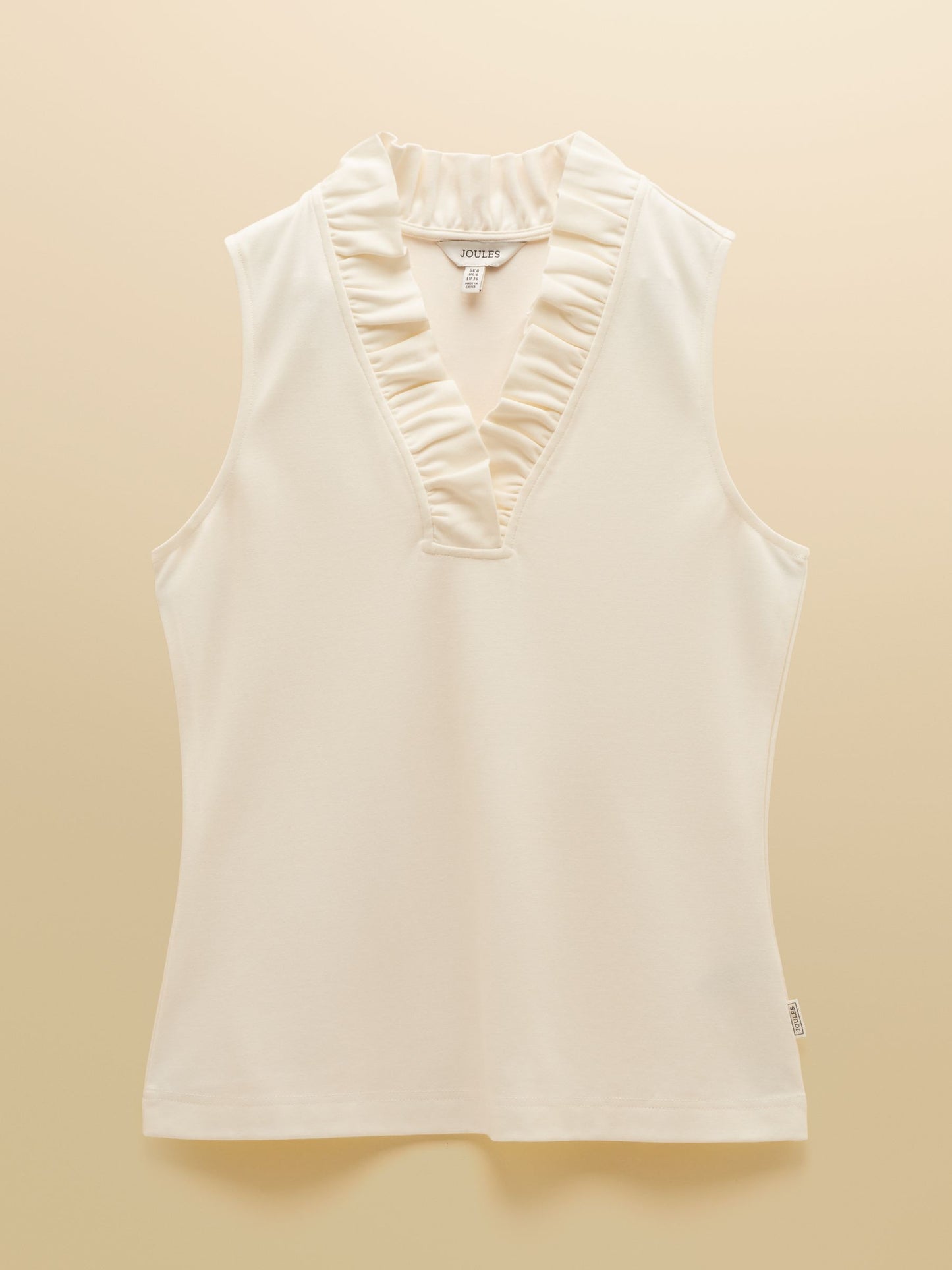 Heidi Cream Sleeveless Frill Neck Jersey Top