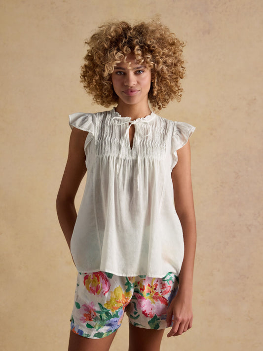 Nolan White Sleeveless Tie Neck Blouse