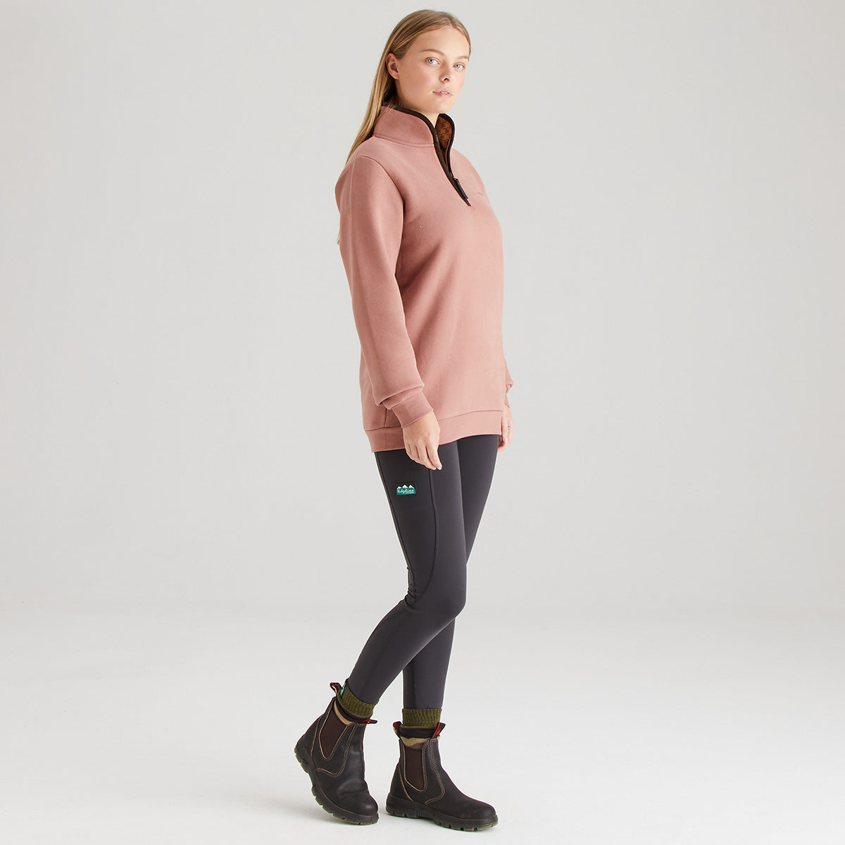 Brancaster 1/4 Zip Top Dusky Pink