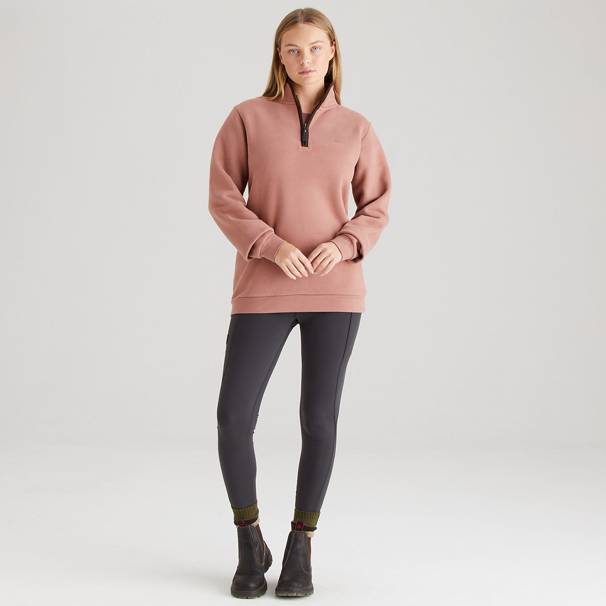 Brancaster 1/4 Zip Top Dusky Pink