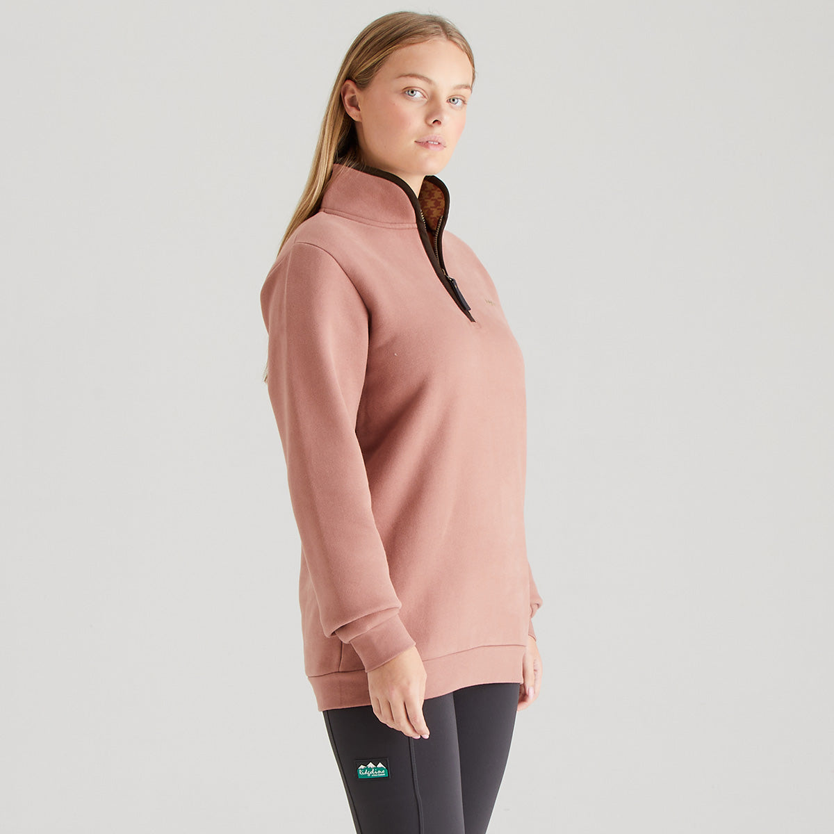 Brancaster 1/4 Zip Top Dusky Pink