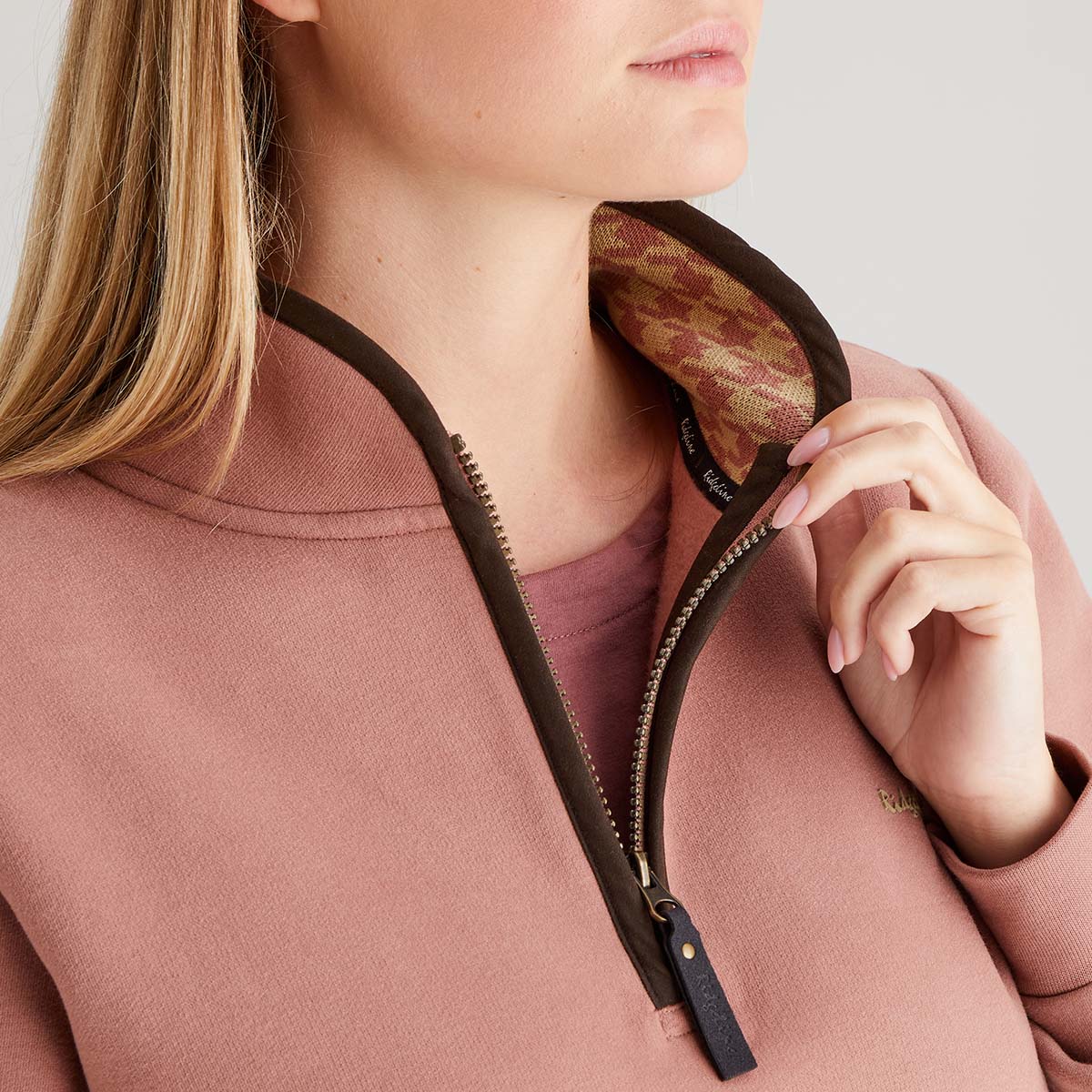 Brancaster 1/4 Zip Top Dusky Pink