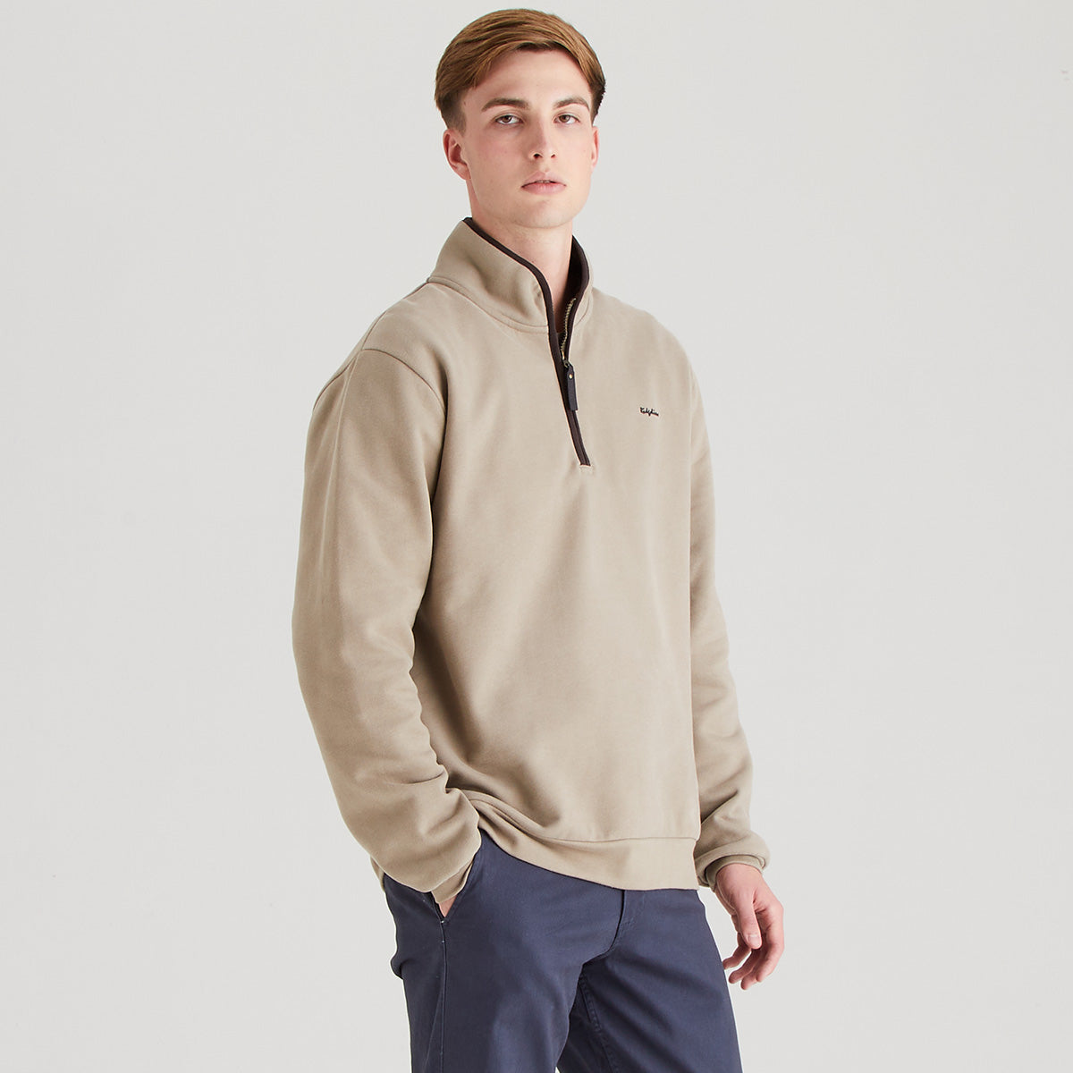 Men’s Brancaster 1/4 Zip Top Roasted Cashew