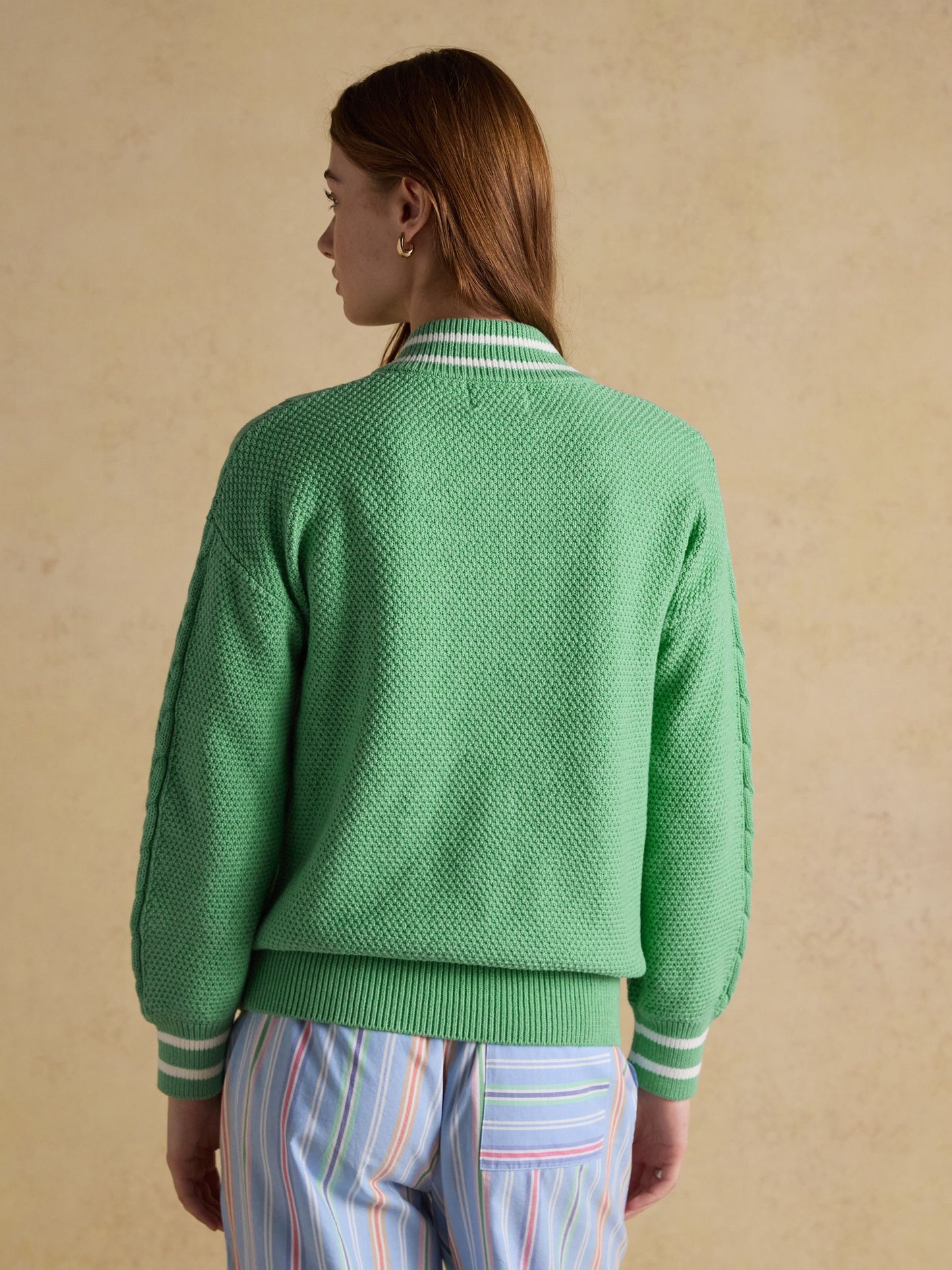 Green Cable Knit Cricket Cotton Jumper
