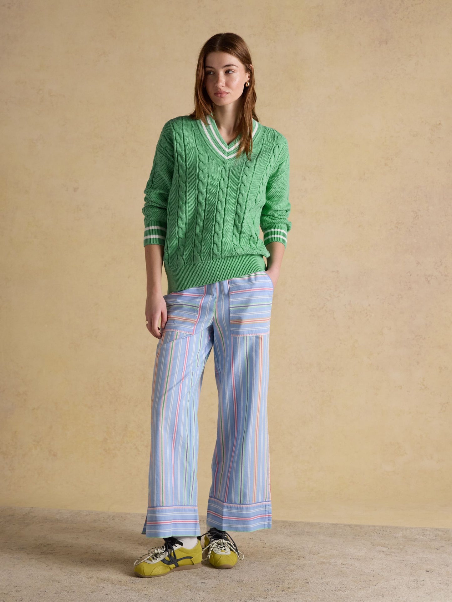 Green Cable Knit Cricket Cotton Jumper