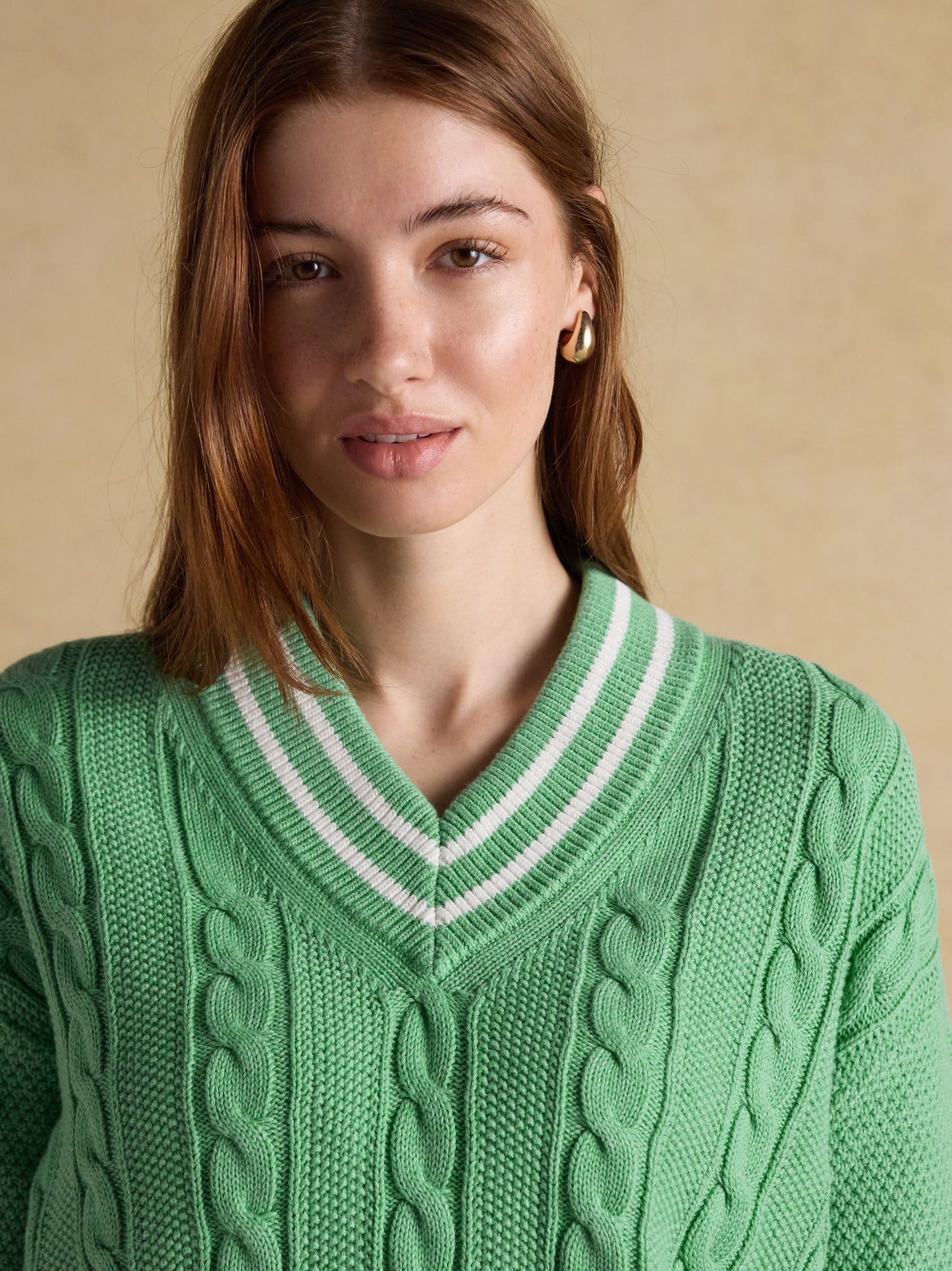 Green Cable Knit Cricket Cotton Jumper
