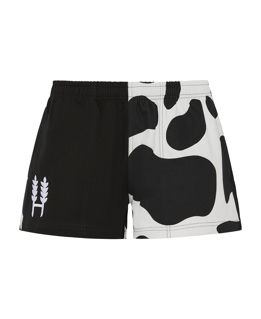 Black Cow Print Harlequin Shorts