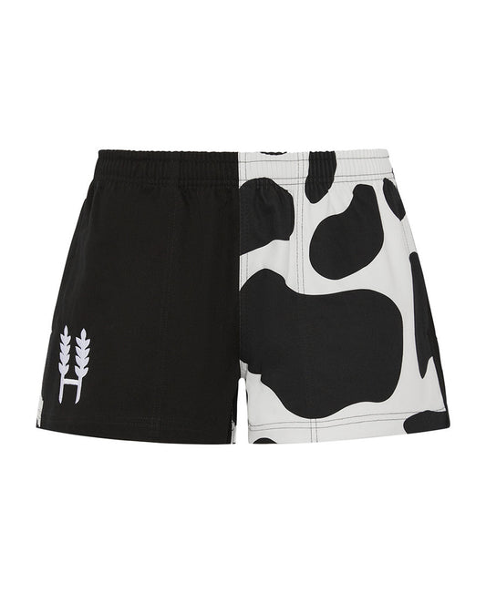 Black Cow Print Harlequin Shorts