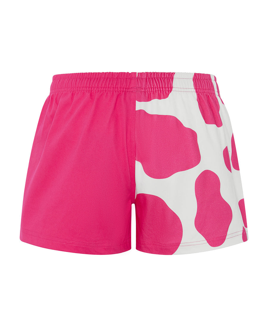 Pink Cow Print Harlequin Shorts